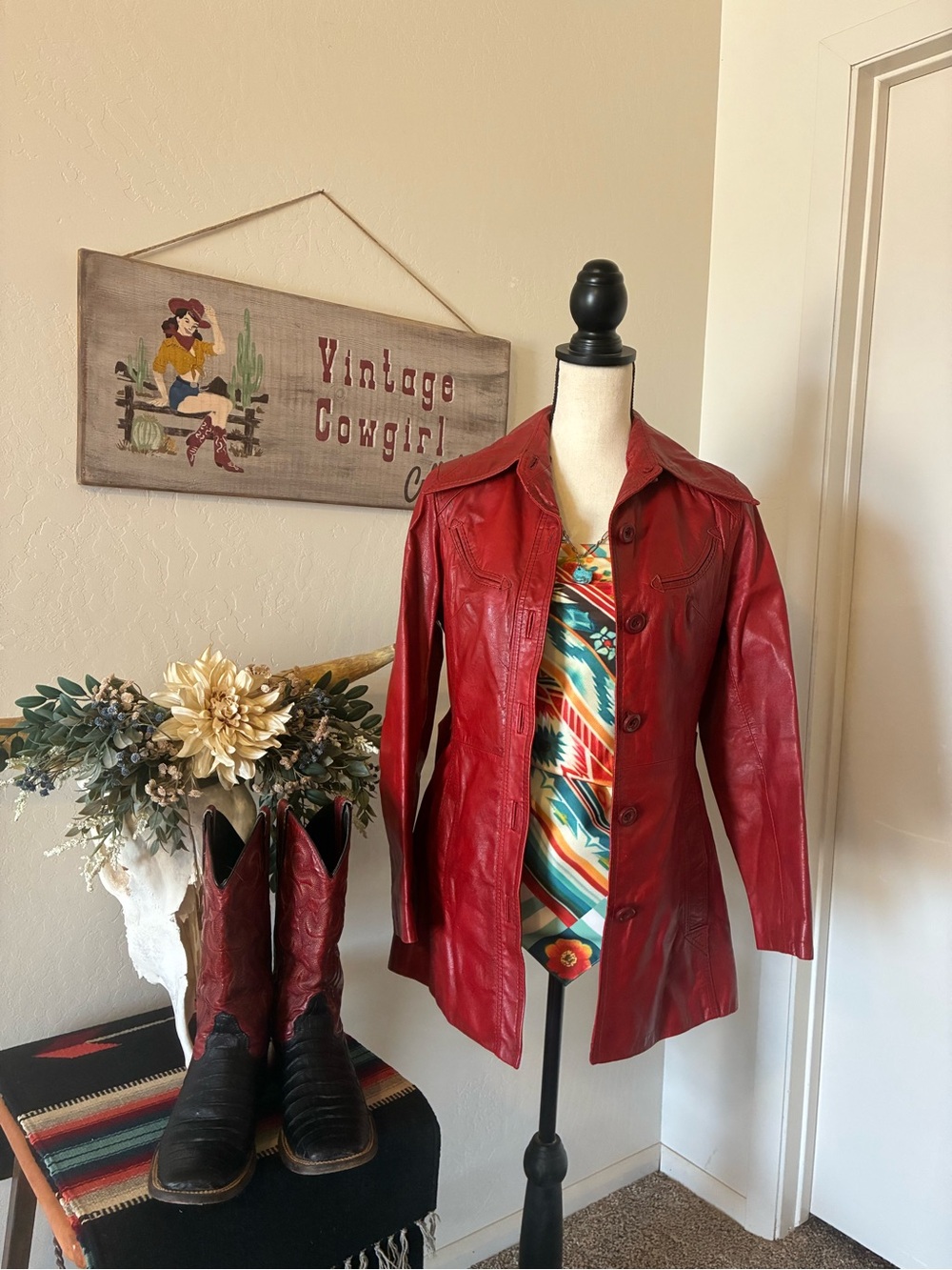 Vintage PIONEER Red Leather Button-Front Jacket